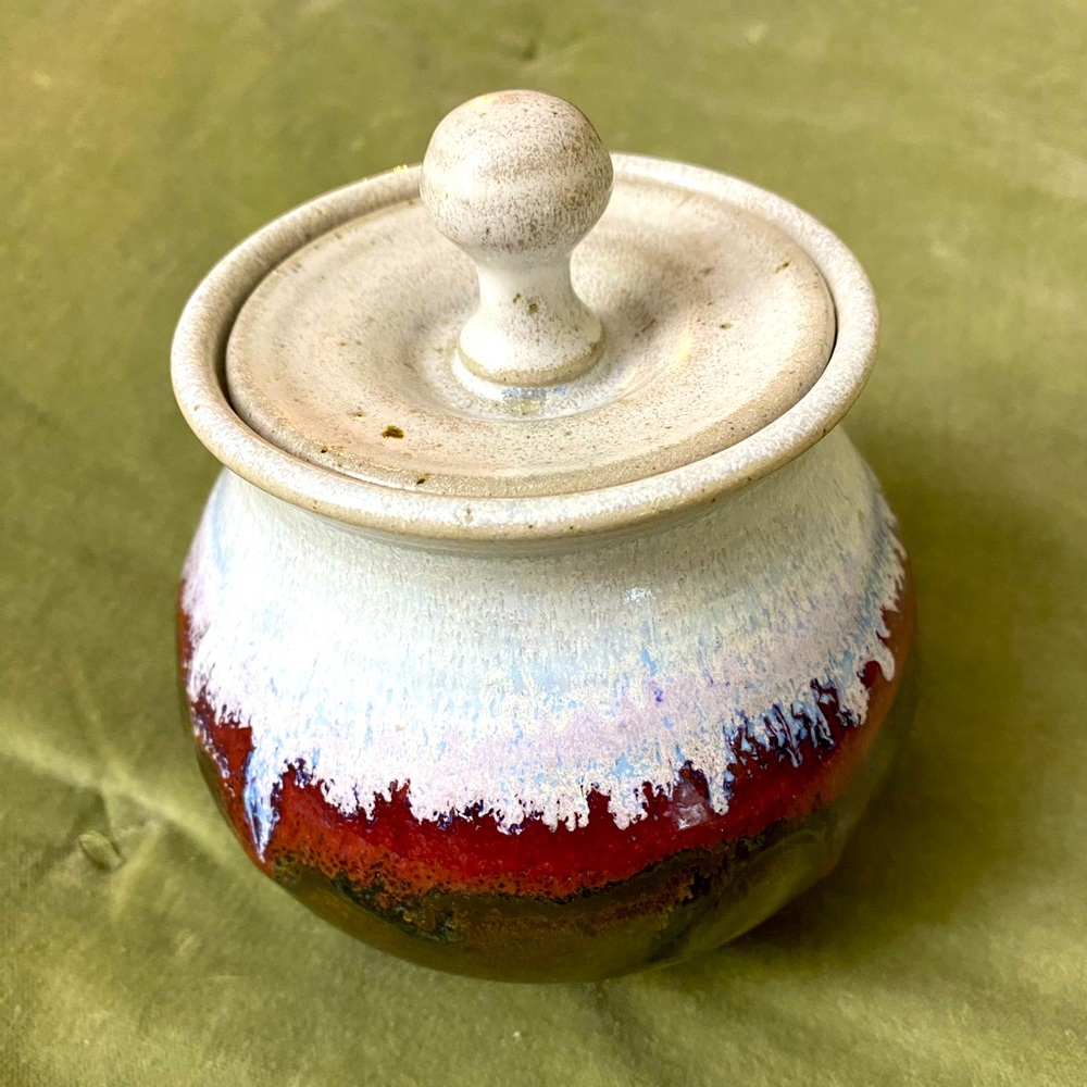 Handcrafted stoneware Ceramic Jar with Lid signed